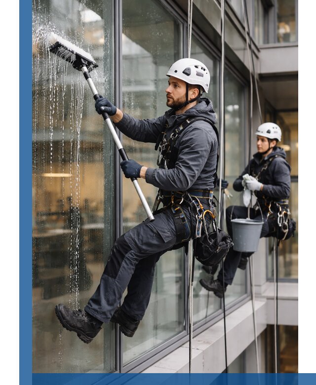 Профессиональная мойка витражей промышленными альпинистами в Люберцах
