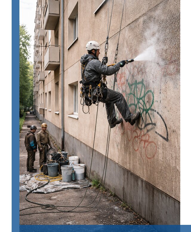 Удаление граффити с фасада в Люберцах без следов и повреждений