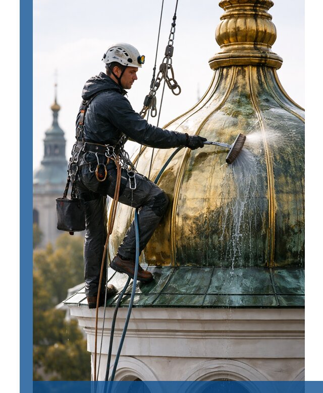 Профессиональная мойка куполов и шпилей высотными альпинистами в Люберцах