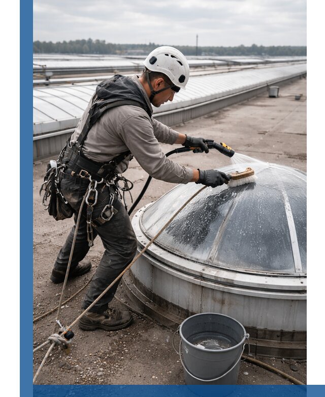 Мойка зенитных фонарей на кровле для промышленных объектов в Люберцах