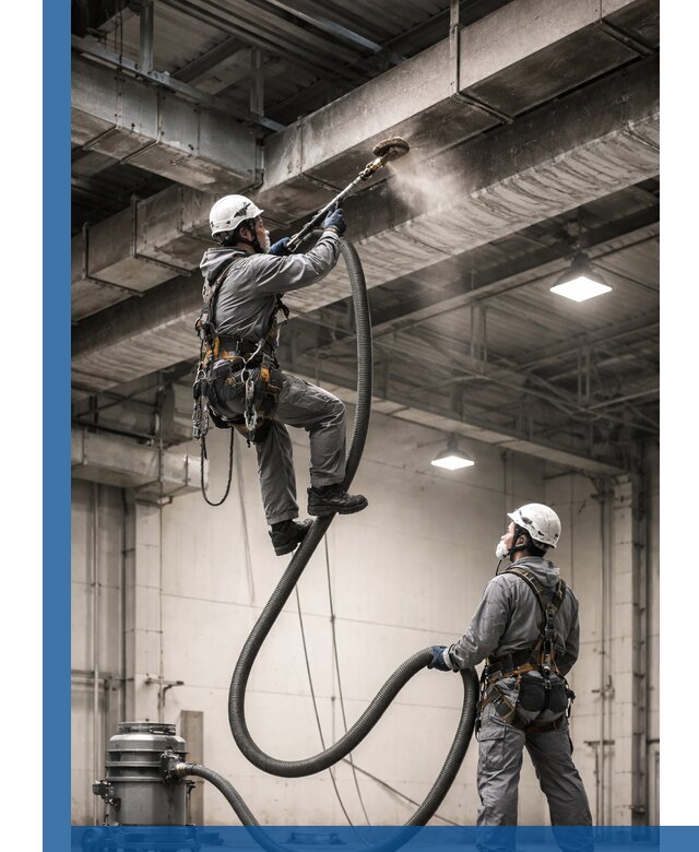 Обеспыливание потолочных конструкций в Люберцах промышленным альпинизмом