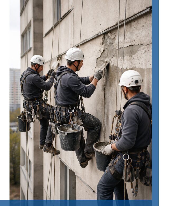 Ремонт бетонных элементов фасада в Люберцах от 2630 р. | ВЫСОТНИК-Люб