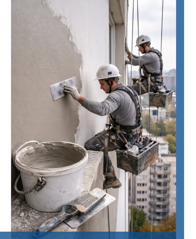 Шпаклевка фасада на высоте в Люберцах от 736 р. | ВЫСОТНИК-Люб