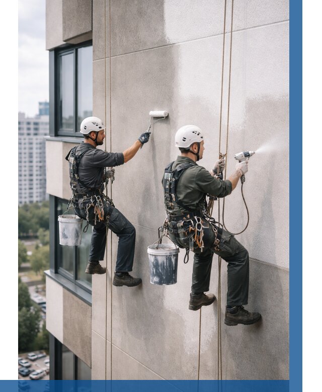 Покраска фасада альпинистами в Люберцах от 316 р. | ВЫСОТНИК-Люб