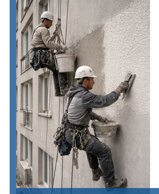 Нанесение декоративной штукатурки короед на фасад в Люберцах