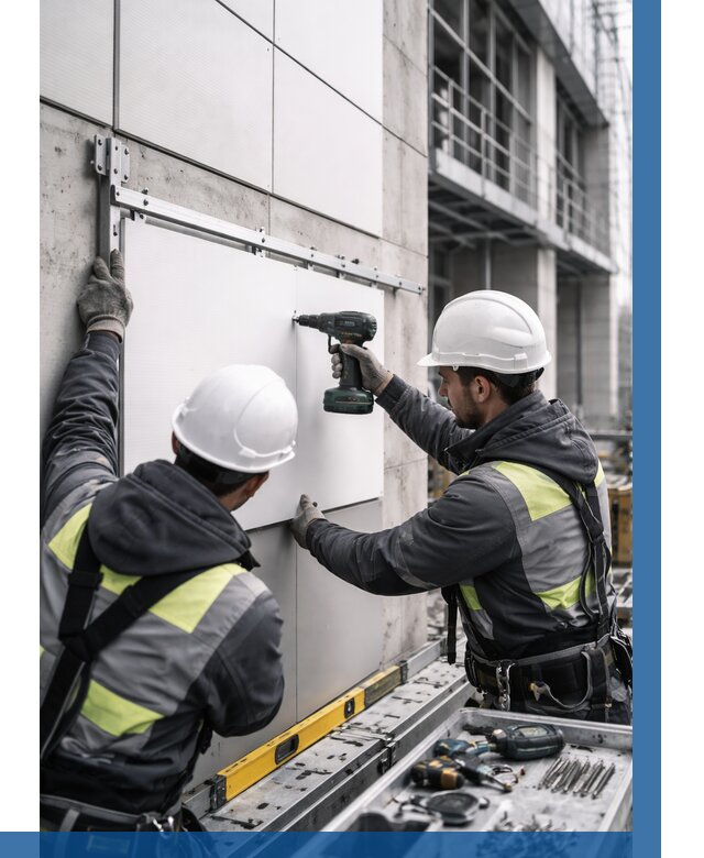 Монтаж композитных панелей фасада в Люберцах от 2630 р. | ВЫСОТНИК-Люб