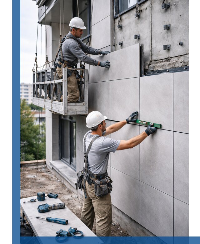 Монтаж керамогранита на фасад в Люберцах под ключ с гарантией качества