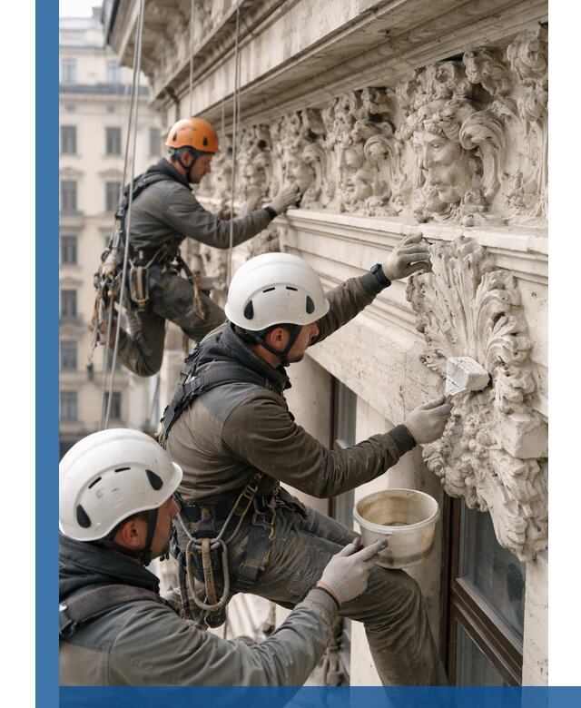 Реставрация фасадной лепнины с высотными работами в Люберцах