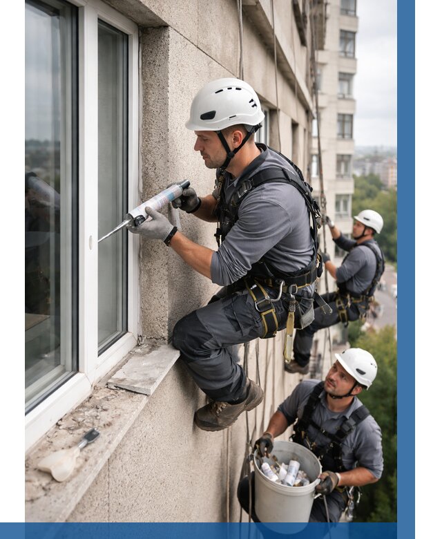 Герметизация оконных швов снаружи в Люберцах от 1578 р. | ВЫСОТНИК-Люб