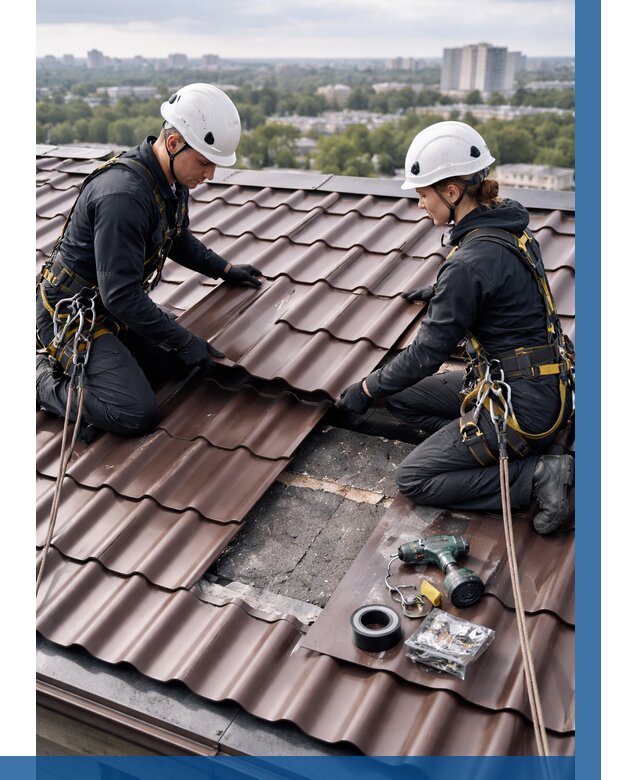 Ремонт металлочерепицы на крыше в Люберцах от 947 р. | ВЫСОТНИК-Люб