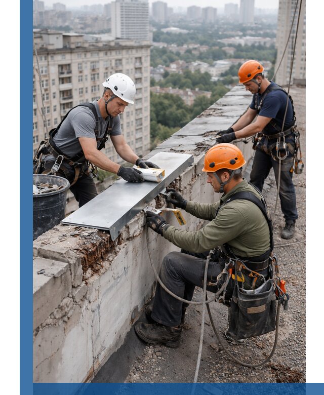 Ремонт парапета на кровле в Люберцах, высотные работы с гарантией