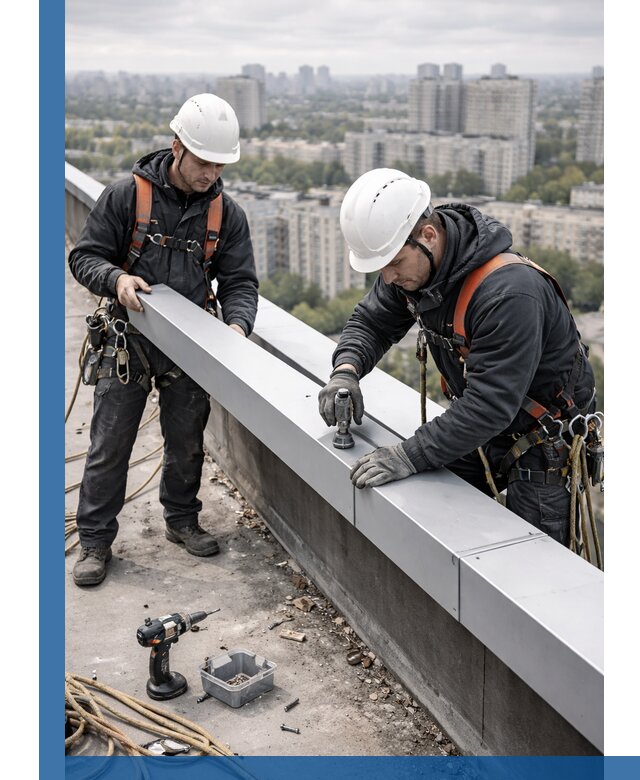 Монтаж парапетных крышек и ограждений кровли в Люберцах