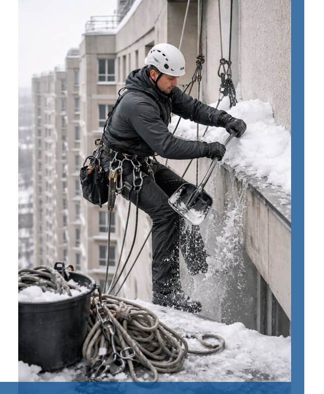 Очистка карнизов от снега в Люберцах от 316 р. | ВЫСОТНИК-Люб