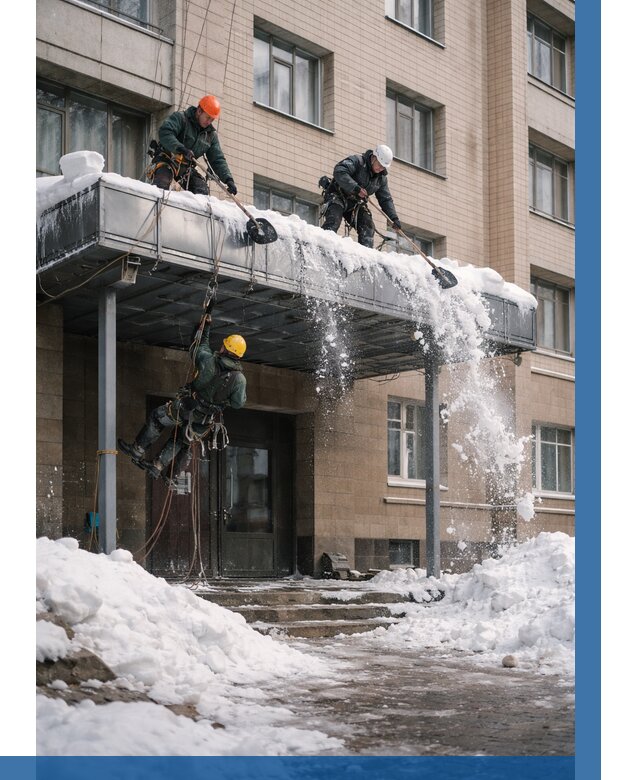 Очистка козырьков от снега в Люберцах от 3682 р. | ВЫСОТНИК-Люб