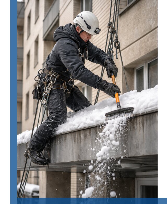 Очистка козырьков от снега в Люберцах круглогодично безопасно