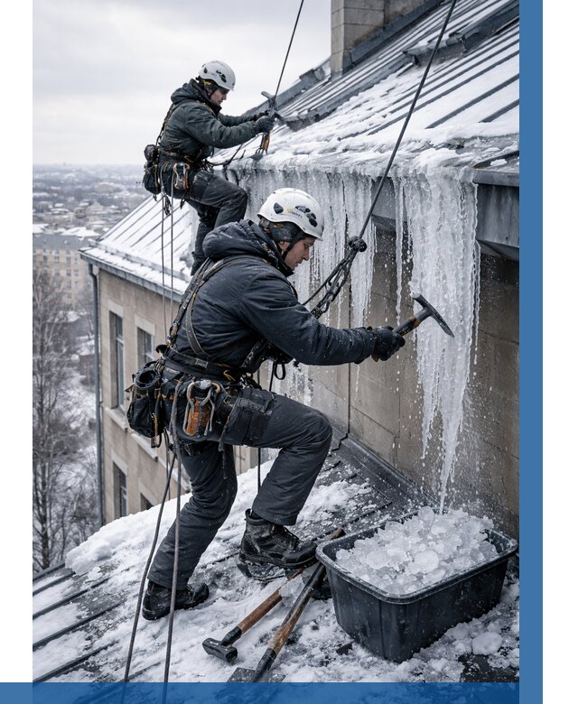 Удаление наледи с кровли в Люберцах от 5787 р. | ВЫСОТНИК-Люб