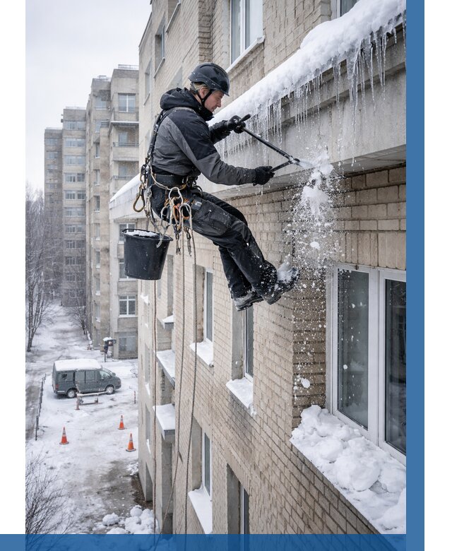 Удаление наледи с карнизов в Люберцах от 368 р. | ВЫСОТНИК-Люб