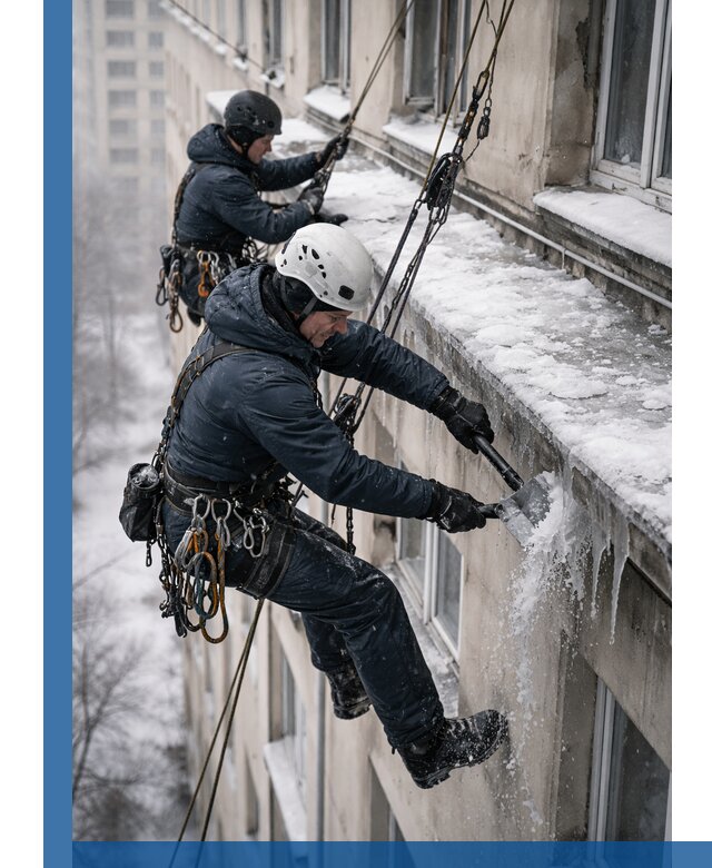 Удаление наледи и сосулек с карнизов в Люберцах профессионально