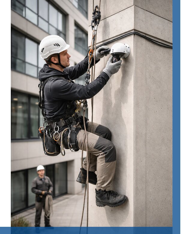 Монтаж камер видеонаблюдения на фасаде в Люберцах от 8943 р.-ВЫСОТНИК-Люб