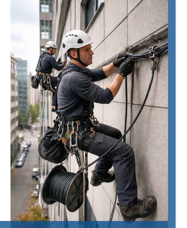 Прокладка кабеля по фасаду в Люберцах от 368 р. | ВЫСОТНИК-Люб