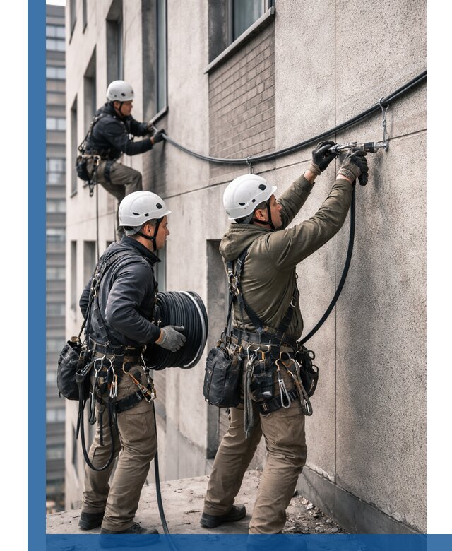 Прокладка кабеля по фасаду в Люберцах, профессиональный монтаж