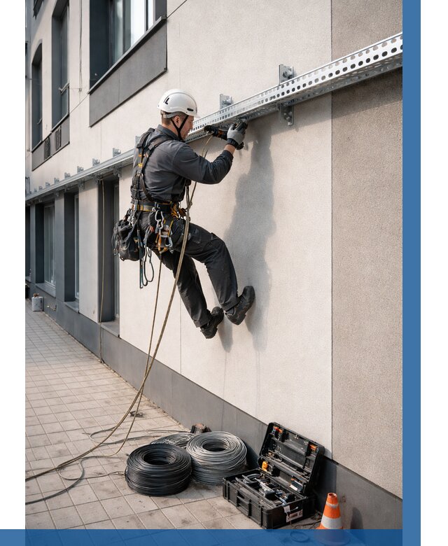 Монтаж кабельных лотков на фасаде в Люберцах от 1263 р. | ВЫСОТНИК-Люб