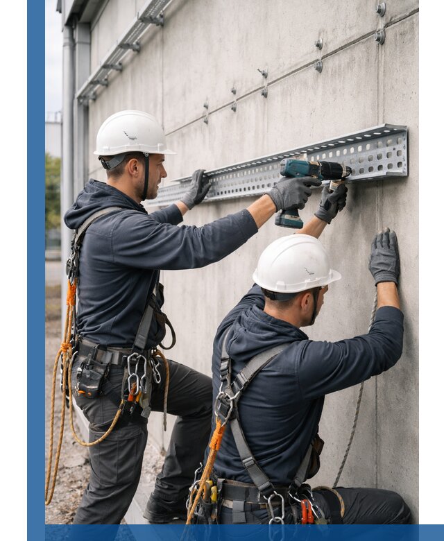 Монтаж кабельных лотков на фасаде зданий в Люберцах с гарантией