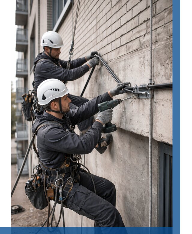 Крепление кабеля на фасаде в Люберцах от 368 р. | ВЫСОТНИК-Люб