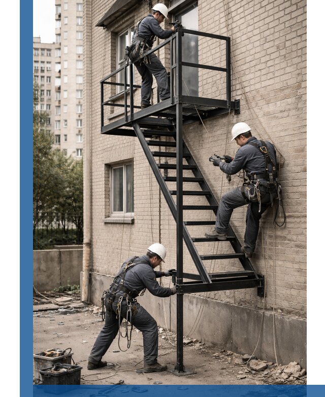 Монтаж пожарной лестницы в Люберцах, установка и крепление