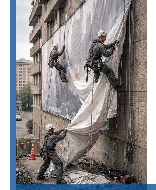 Демонтаж баннеров с фасада в Люберцах оперативно и безопасно