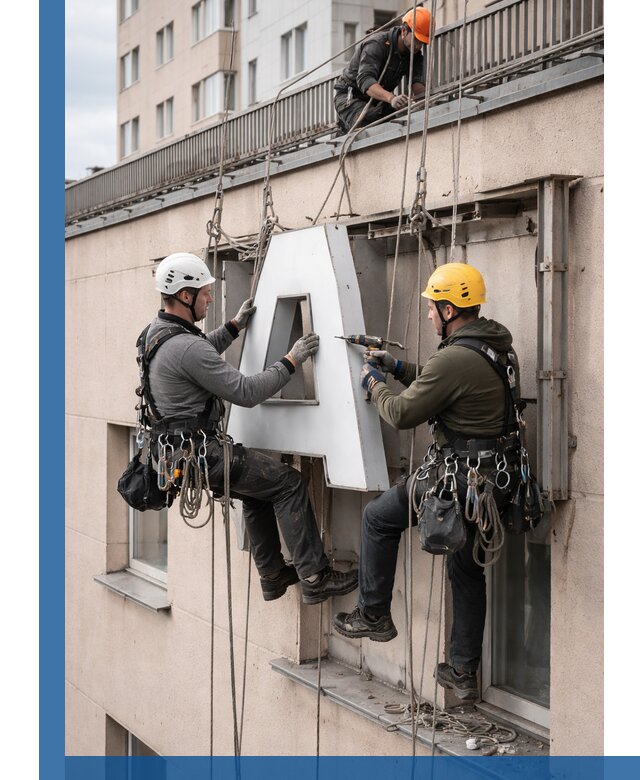 Ремонт и восстановление наружных вывесок на высоте в Люберцах