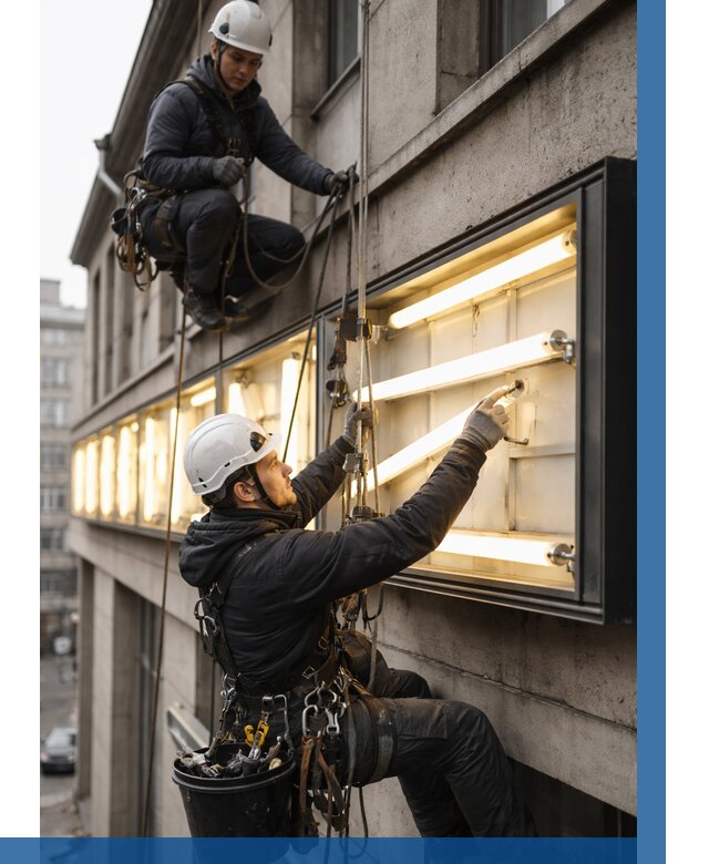 Замена ламп в вывеске в Люберцах под ключ от 3682 р. | ВЫСОТНИК-Люб
