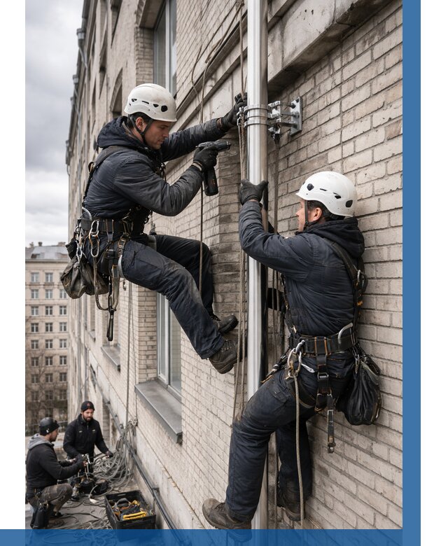 Монтаж флагштока на здании в Люберцах от 6839 р. | ВЫСОТНИК-Люб