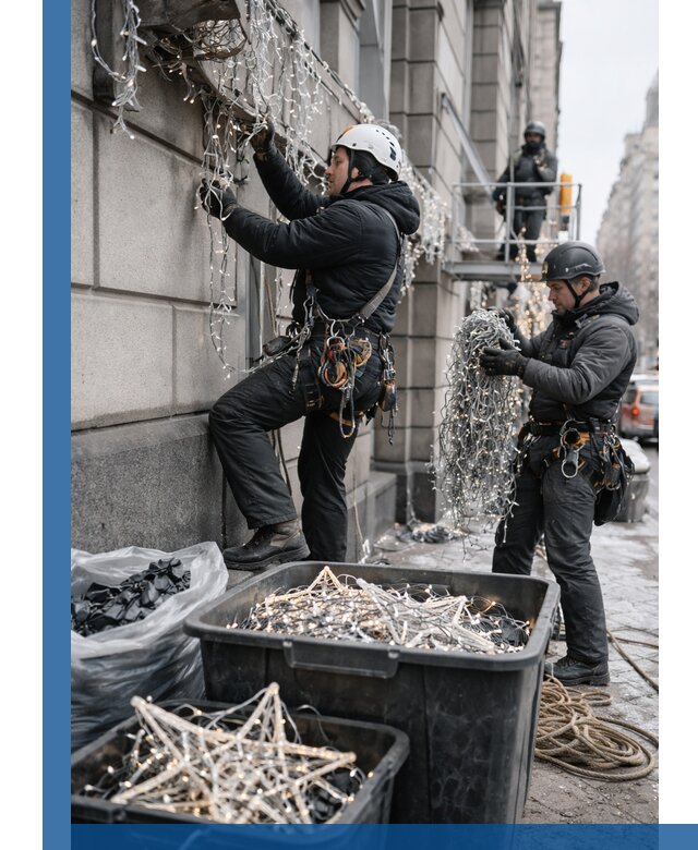 Демонтаж новогоднего оформления и гирлянд в Люберцах