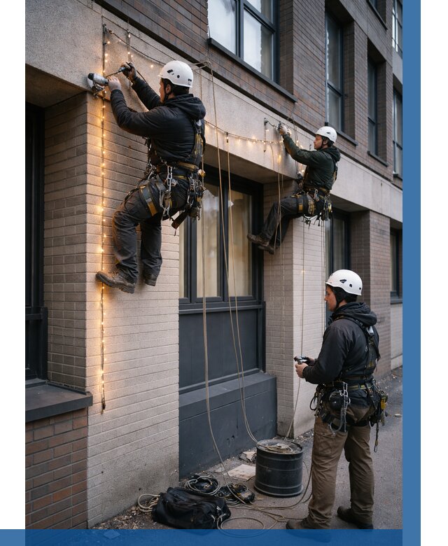 Монтаж гирлянд на фасаде в Люберцах от 3682 р. | ВЫСОТНИК-Люб