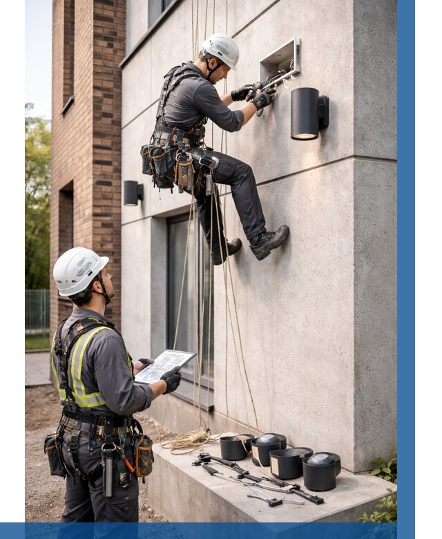 Монтаж фасадного освещения в Люберцах от 2630 р. | ВЫСОТНИК-Люб