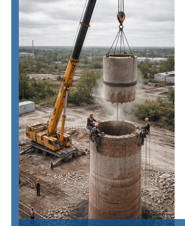 Демонтаж дымовой трубы в Люберцах с гарантиями безопасности