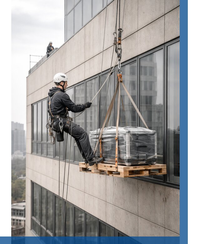 Спуск груза по фасаду в Люберцах от 3682 р. | ВЫСОТНИК-Люб