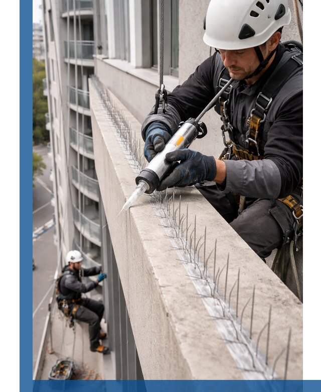 Установка шипов от птиц на фасадах и кровлях в Люберцах